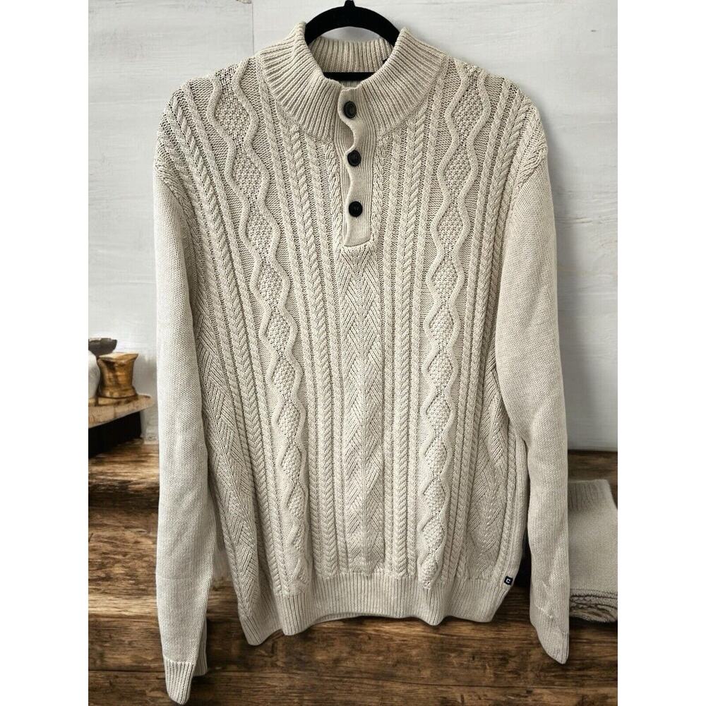 Chaps Men's Ivory Cream Sweater Pullover Cable Knit Size Large Cotton Buttons